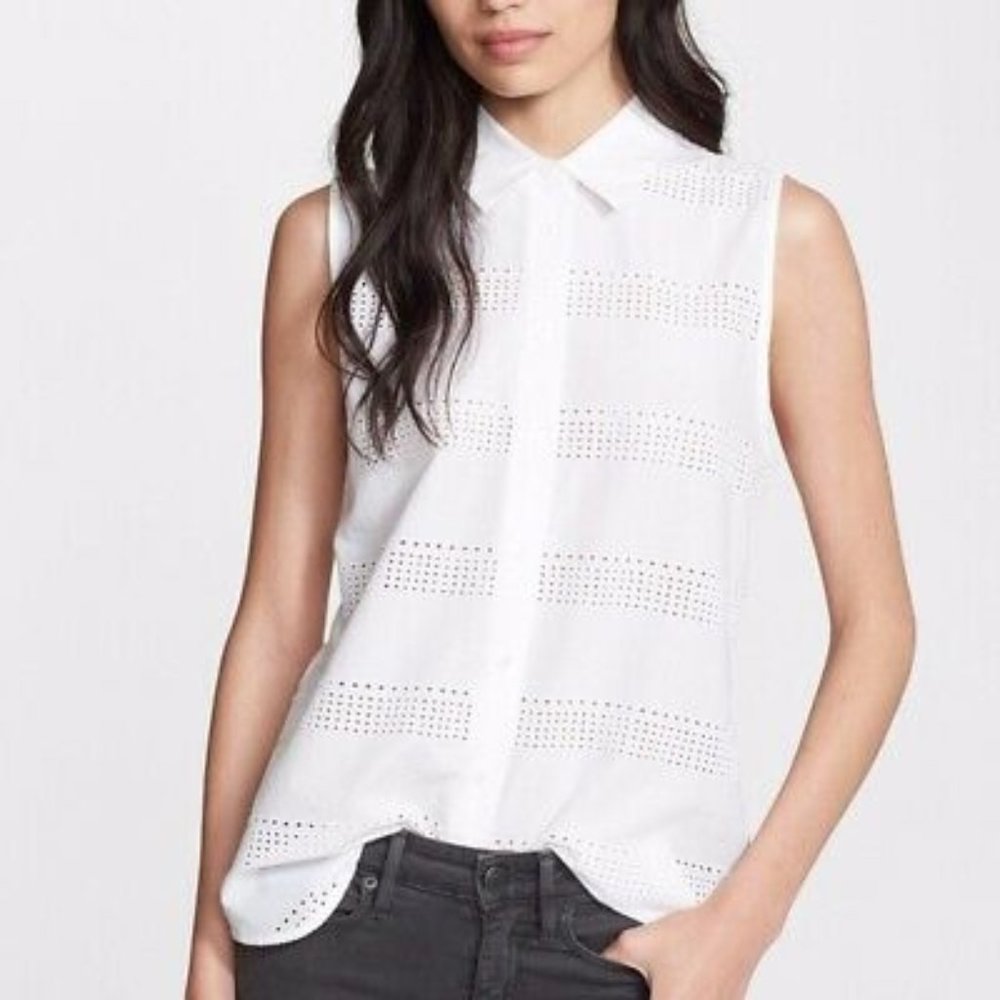 Equipment Colleen Eyelet top white sleeveless